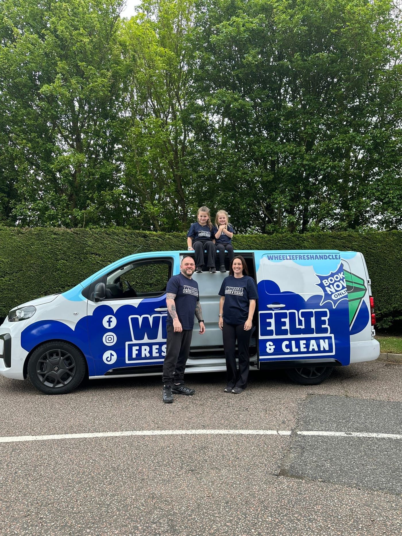 The Wheelie Fresh & Clean family with their branded van